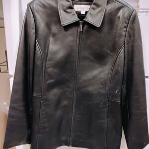 Liz Claiborne Black Genuine Leather Jacket Size XL Tears See Pics As Is Scrap